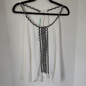 Maurices White and Black Embroidered Knit Tank Top